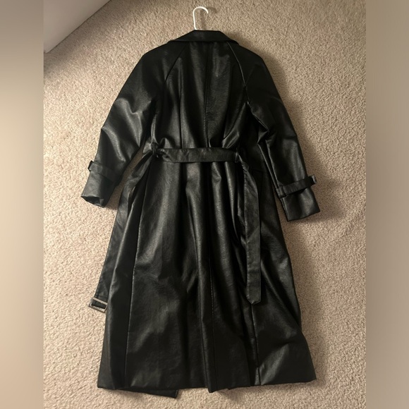 Princess Polly Women's Black Faux Leather Trench Coat - Picture 6 of 12